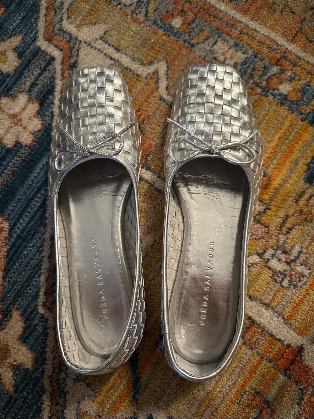 Freda Salvador Jada hand woven Silver Ballet Flats
